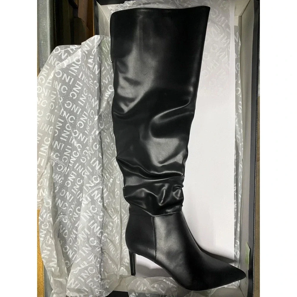 INC International Concepts Womens Black Slouchy Over The Knee Stiletto Boots 9